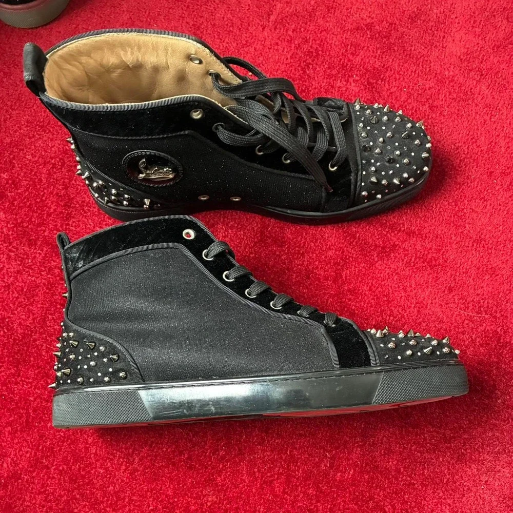Christian Louboutin Lou Spikes 2 Black Velvet High Top Trainers 43.5 1210803
